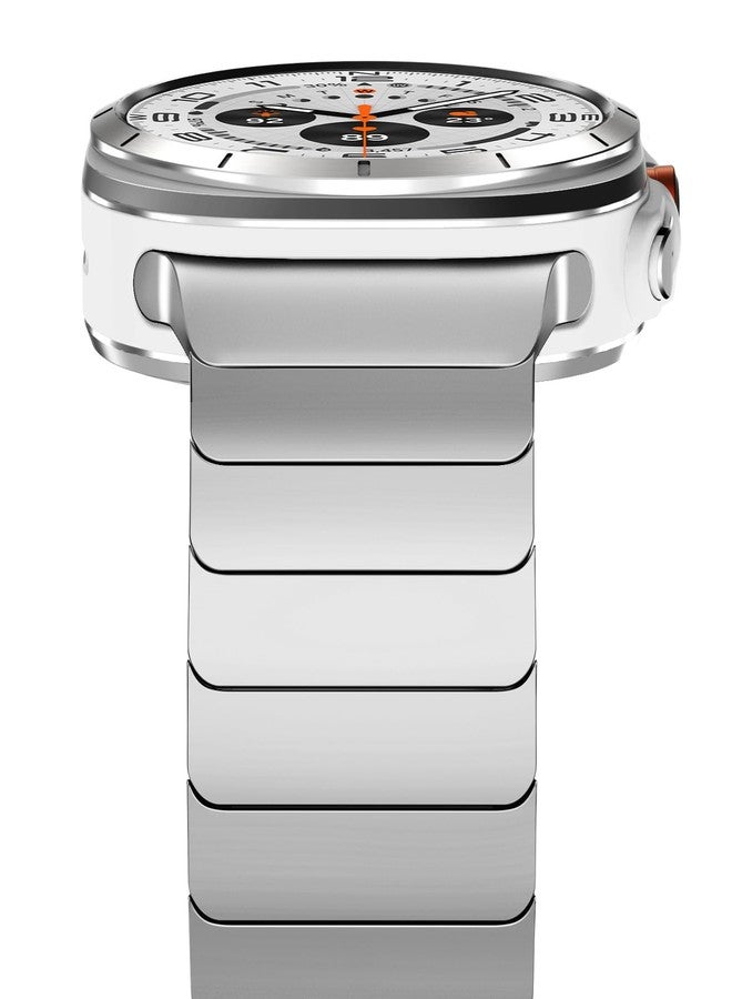 NewWays for Samsung Galaxy Watch Ultra Bands 47mm Link Bracelet for Men, 24mm Wide No Gap Strap Stainless Steel Classy Elegant Military Rugged Galaxy Watch Ultra Bands, Silver - Image 1